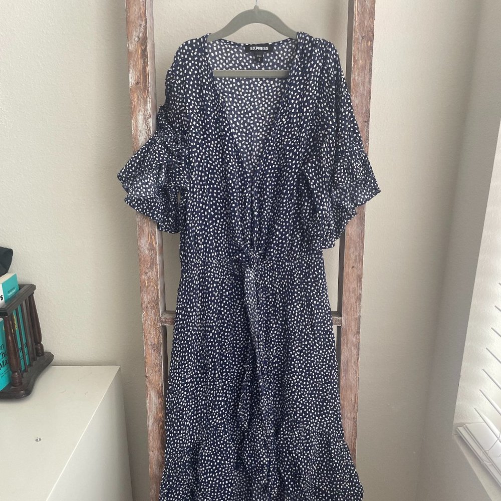 Blue & White Polka Dot High Low Dress
